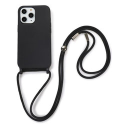 FixPremium - Szilikon tok nyakba akasztható szíjjal - iPhone 11 Pro Max, fekete