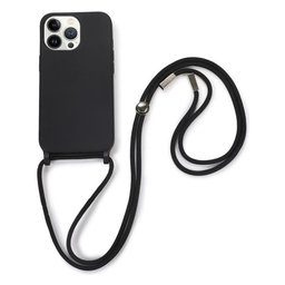 FixPremium - Szilikon tok nyakba akasztható szíjjal - iPhone 12 Pro Max, fekete