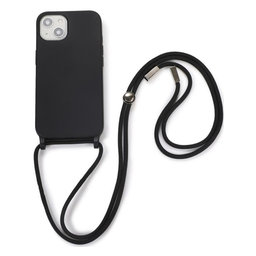 FixPremium - Szilikon tok nyakba akasztható szíjjal - iPhone 13 és 14, fekete
