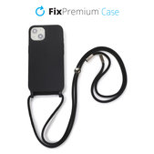 FixPremium - Szilikon tok nyakba akasztható szíjjal - iPhone 13 és 14, fekete