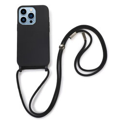 FixPremium - Szilikon tok nyakba akasztható szíjjal - iPhone 13 Pro Max, fekete