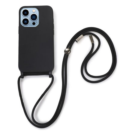 FixPremium - Szilikon tok nyakba akasztható szíjjal - iPhone 13 Pro Max, fekete