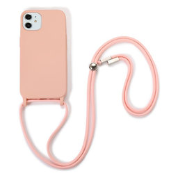 FixPremium - Szilikon tok nyakba akasztható szíjjal - iPhone 11, rózsaszín