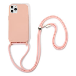 FixPremium - Szilikon tok nyakba akasztható szíjjal - iPhone 11 Pro, rózsaszín
