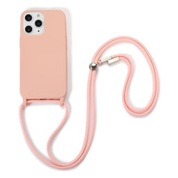FixPremium - Szilikon tok nyakba akasztható szíjjal - iPhone 11 Pro Max, rózsaszín