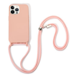 FixPremium - Szilikon tok nyakba akasztható szíjjal - iPhone 12 Pro Max, rózsaszín