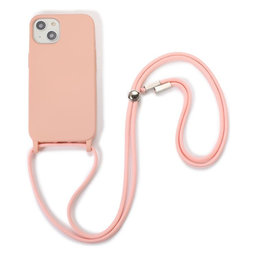 FixPremium - Szilikon tok nyakba akasztható szíjjal - iPhone 13 és 14, rózsaszín