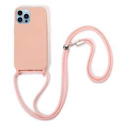 FixPremium - Szilikon tok nyakba akasztható szíjjal - iPhone 13 Pro, rózsaszín