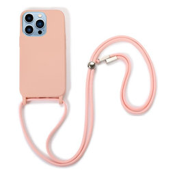 FixPremium - Szilikon tok nyakba akasztható szíjjal - iPhone 13 Pro Max, rózsaszín