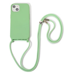 FixPremium - Szilikon tok nyakba akasztható szíjjal - iPhone 13 és 14, zöld