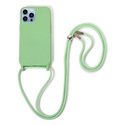 FixPremium - Szilikon tok nyakba akasztható szíjjal - iPhone 13 Pro, zöld