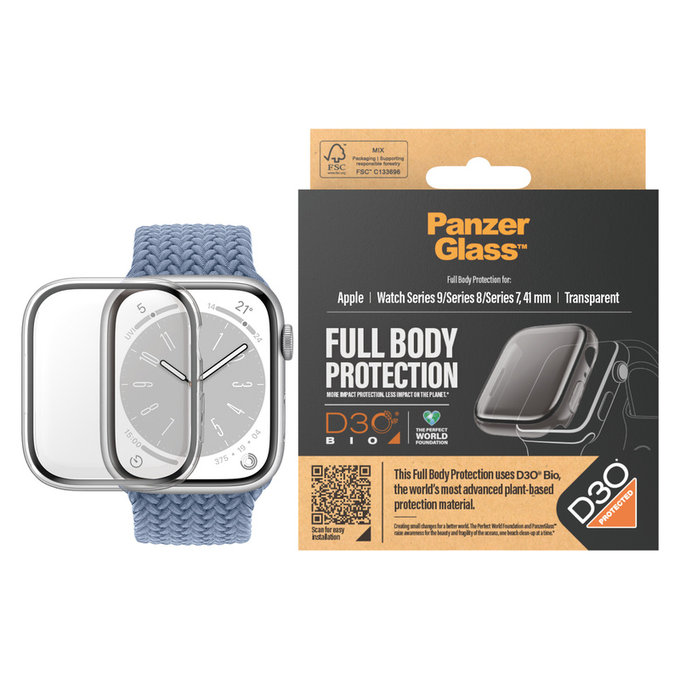 Edzett üveg Full Body D3O Apple Watch 9/8/7 41 mm készülékhez, Átlátszó, PanzerGlass