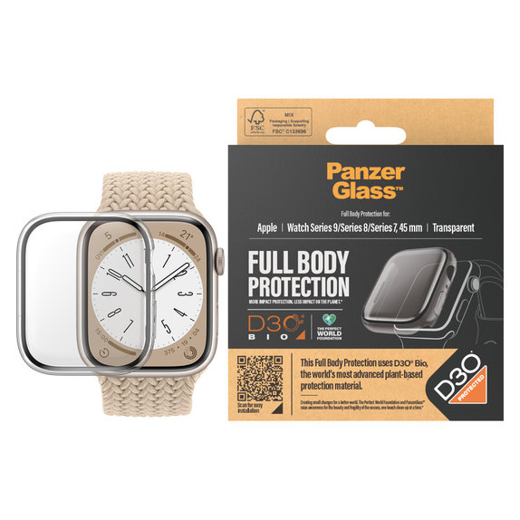 Edzett üveg Full Body D3O Apple Watch 9/8/7 45 mm készülékhez, Átlátszó, PanzerGlass