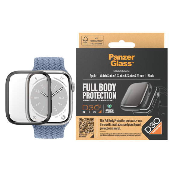 Edzett üveg Full Body D3O Apple Watch 9/8/7 41 mm készülékhez, Fekete, PanzerGlass