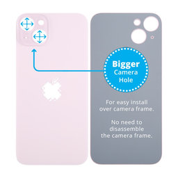 Apple iPhone 15 Plus - Hátsó Ház Üveg Nagyobb Kamera Nyílással (Pink)