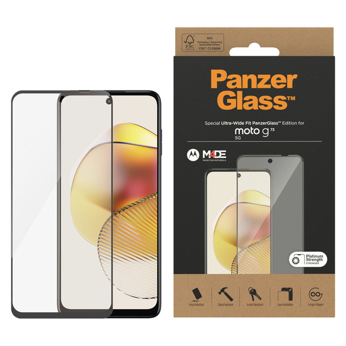 Edzett üveg UWF Motorola Moto G73 5G készülékhez, Fekete, PanzerGlass
