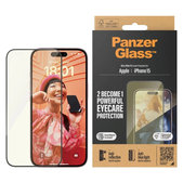 Edzett üveg UWF Eyecare applikátorral iPhone 15 készülékhez, Fekete, PanzerGlass