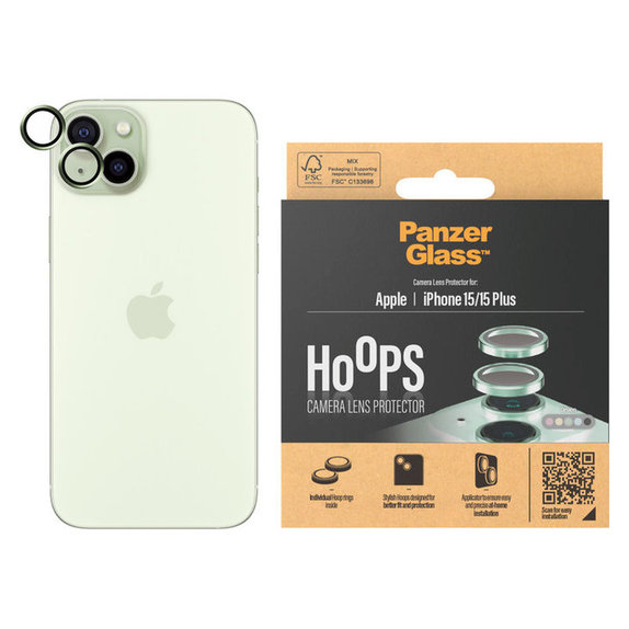 Kameralencse-védő Hoops iPhone 15/15 Plus készülékhez, Zöld, PanzerGlass