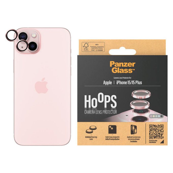 Kameralencse-védő Hoops iPhone 15/15 Plus készülékhez, Rózsaszín, PanzerGlass