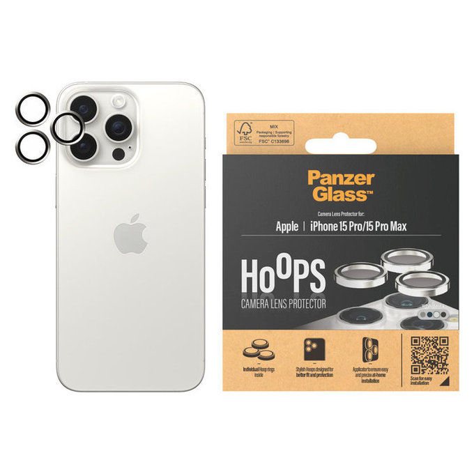 Kameralencse-védő Hoops iPhone 15 Pro/15 Pro Max készülékhez, White Metal, PanzerGlass