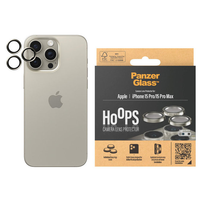 Kameralencse-védő Hoops iPhone 15 Pro/15 Pro Max készülékhez, Natural Metal, PanzerGlass