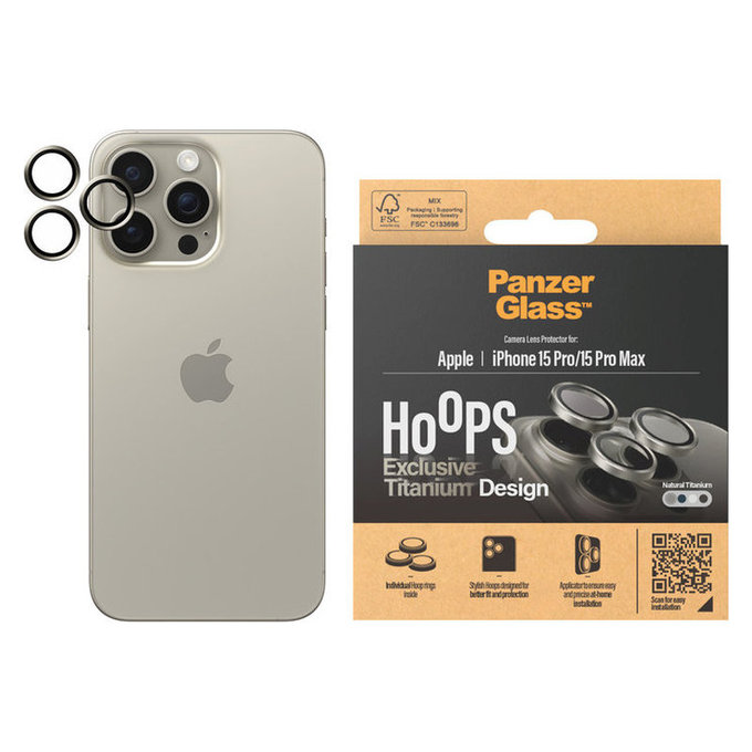 Kameralencse-védő Hoops iPhone 15 Pro/15 Pro Max készülékhez, Natural Titanium, PanzerGlass