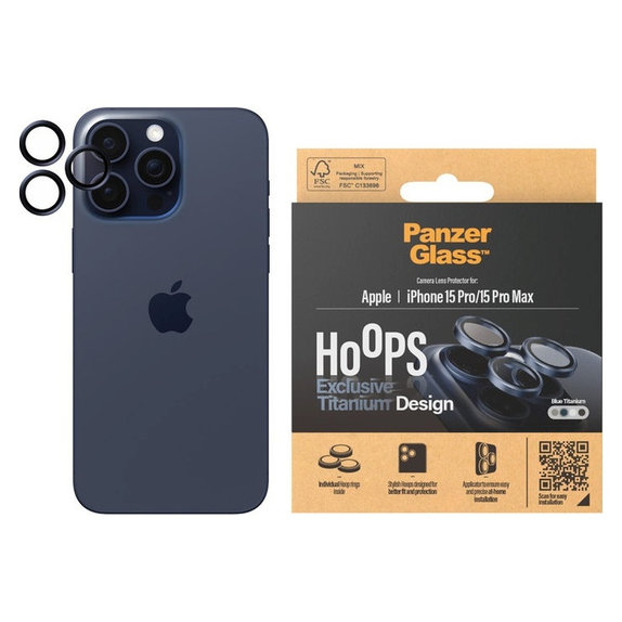 Kameralencse-védő Hoops iPhone 15 Pro/15 Pro Max készülékhez, Blue Titanium, PanzerGlass