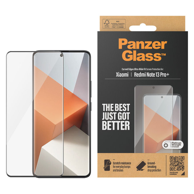 Edzett üveg UWF Xiaomi Redmi Note 13 Pro+ készülékhez, Fekete, PanzerGlass