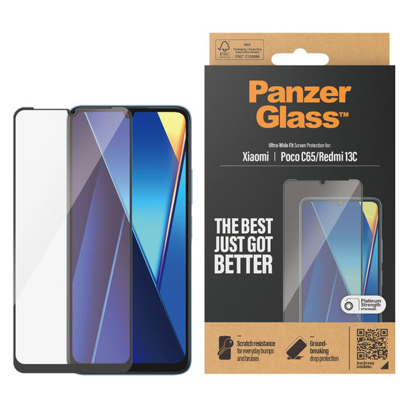 Edzett üveg UWF Xiaomi Redmi 13C készülékhez, Fekete, PanzerGlass