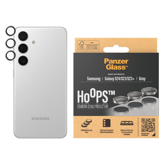 Kameralencse-védő Hoops Samsung Galaxy S24/S23/S23+ készülékhez, Szürke, PanzerGlass