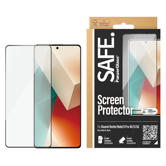 Edzett üveg UWF Xiaomi Redmi Note 13 4G készülékhez, Fekete, SAFE by PanzerGlass