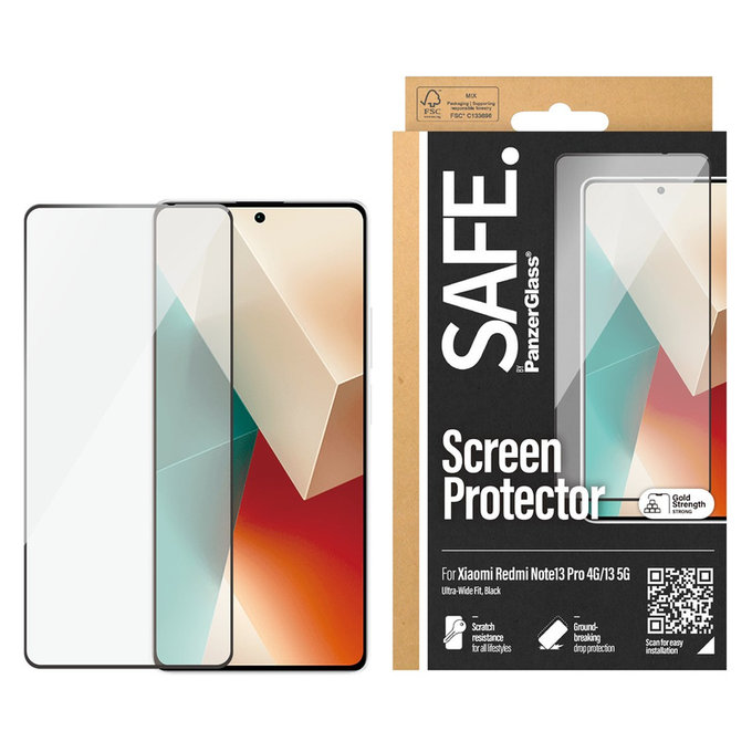 Edzett üveg UWF Xiaomi Redmi Note 13 4G készülékhez, Fekete, SAFE by PanzerGlass