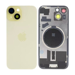 Apple iPhone 15 - Hátsó üveg + Kamera lencse + Fémlemez + Magsafe mágnes (Yellow)