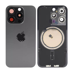 Apple iPhone 15 Pro - Hátsó üveg + Kamera lencse + Fémlemez + Magsafe mágnes (Black Titanium)