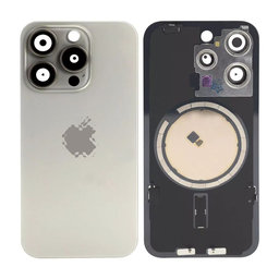 Apple iPhone 15 Pro - Hátsó üveg + Kamera lencse + Fémlemez + Magsafe mágnes (Natural Titanium)