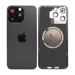 Apple iPhone 15 Pro Max - Hátsó üveg + Kamera lencse + Fémlemez + Magsafe mágnes (Black Titanium)