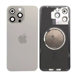 Apple iPhone 15 Pro Max - Hátsó üveg + Kamera lencse + Fémlemez + Magsafe mágnes (Natural Titanium)