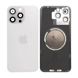 Apple iPhone 15 Pro Max - Hátsó üveg + Kamera lencse + Fémlemez + Magsafe mágnes (White Titanium)