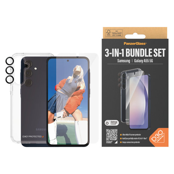 Bundle Hoops + Edzett üveg UWF + Hard Case D3O Samsung Galaxy A55 5G készülékhez, PanzerGlass