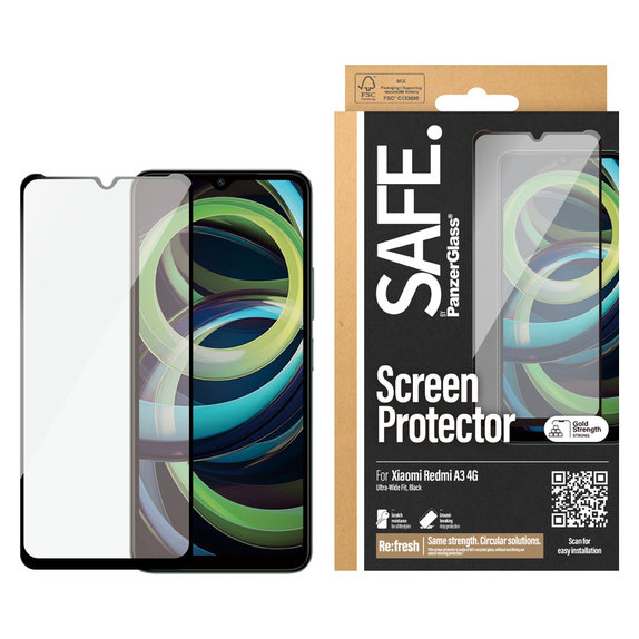 Edzett üveg UWF Xiaomi Redmi A3 készülékhez, Fekete, SAFE by PanzerGlass