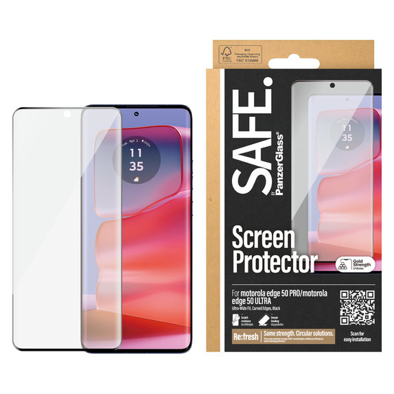 Edzett üveg UWF Motorola Edge 50 Pro készülékhez, Fekete, SAFE by PanzerGlass