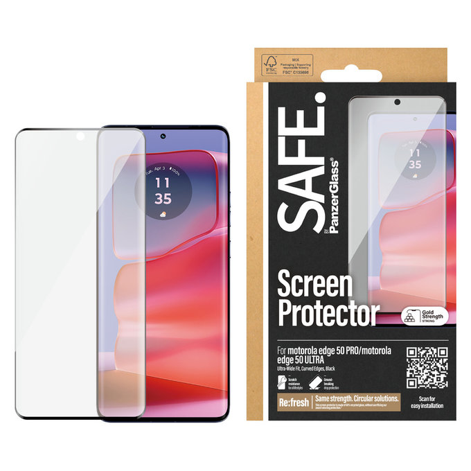 Edzett üveg UWF Motorola Edge 50 Pro készülékhez, Fekete, SAFE by PanzerGlass