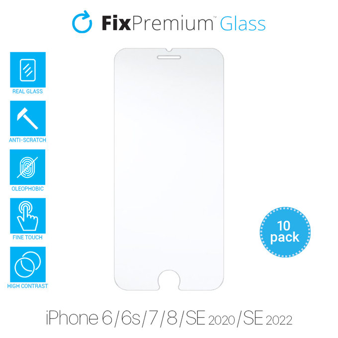 FixPremium Glass - Edzett üveg - iPhone 6, 6s, 7, 8, SE 2020 és SE 2022 (10 Pack)