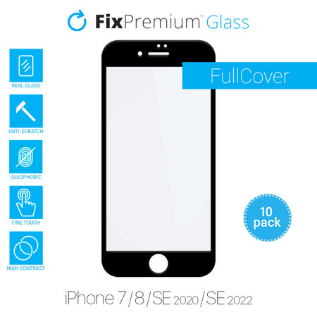 FixPremium FullCover Glass - Edzett üveg - iPhone 7, 8, SE 2020 és SE 2022 (10 Pack)