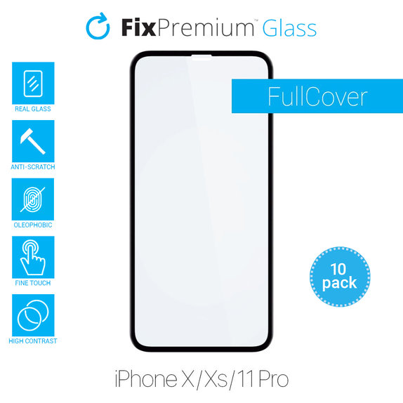 FixPremium FullCover Glass - Edzett üveg - iPhone X, XS és 11 Pro (10 Pack)