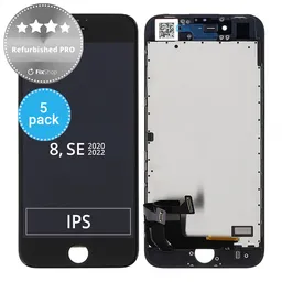 Apple iPhone 8, SE (2020), SE (2022) - LCD Kijelző + Érintőüveg + Keret (Black) Refurbished PRO (5 Pack)