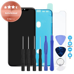 Apple iPhone 11 - LCD Kijelző + Érintőüveg + Keret (Black) Refurbished + Ragasztó LCD Kijelzőhöz + Edzett Üveg + Szerszámkészlet - Multipack