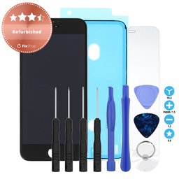 Apple iPhone 8, SE (2020), SE (2022) - LCD Kijelző + Érintőüveg + Keret (Black) Refurbished + Ragasztó LCD Kijelzőhöz + Edzett Üveg + Szerszámkészlet - Multipack