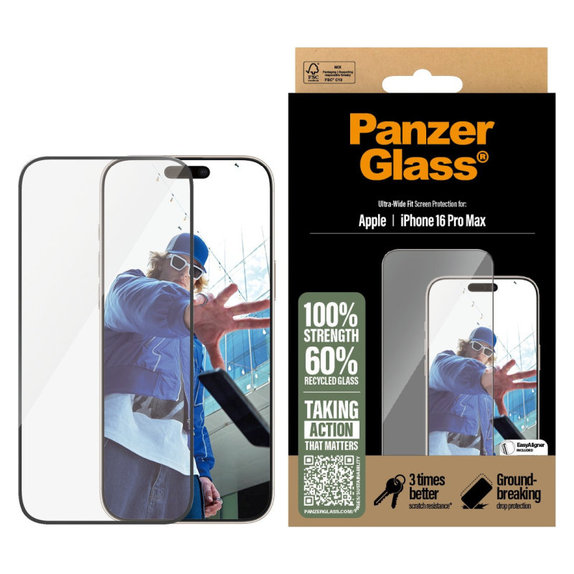 Edzett üveg UWF applikátorral iPhone 16 Pro Max készülékhez, Fekete, PanzerGlass