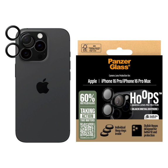 Objektívlencse védő Hoops iPhone 16 Pro Max/16 Pro, Fekete, PanzerGlass
